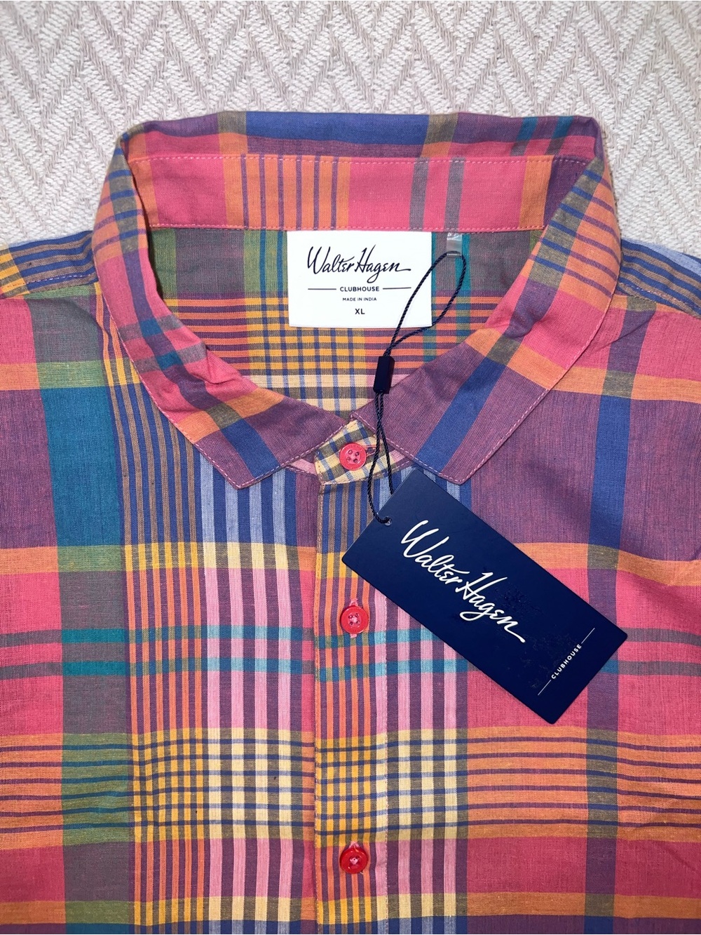 Walter Hagen Pink Multicolor Plaid Button-Down Shirt
